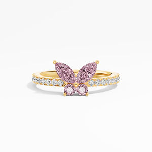 Anillo de Mariposa con Diamantes Redondos y Marquise Rosados de 0.74 Ct, Cultivados en Laboratorio, Certificados, Chapados en Oro de 14K/18K y Rodio, Joyería Fina Unisex - Product Image 5