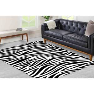Zebra Print <b>Rug</b>: Modern Animal Pattern Home Decor,<b>Chenille</b> <b>Rug</b> - Product Image 3