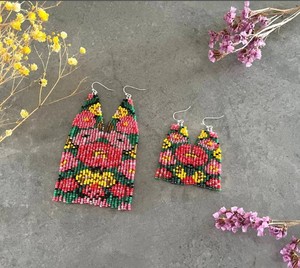 Pendientes de cuentas de semillas florales con cuentas de flores Pendientes de cuentas de flecos Pendientes rosas de jardín Pendientes coloridos estilo Regalo para ella - Product Image 2