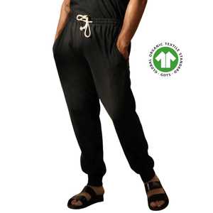 Pantalon de jogging en coton biologique pour homme-Noir, jersey 5.4 oz, respirant avec ceinture extensible et poignets côtelés - Product Image 2