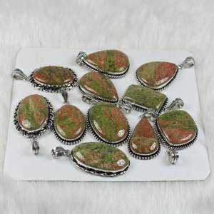 คอลเลกชันดีไซน์เนอร์สไตล์โบฮีเมียนสร้อยคอจี้ unakite สีเขียวธรรมชาติเครื่องประดับแฟชั่นฝังหนามเตย - Product Image 4