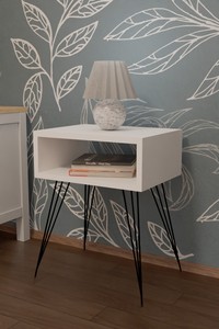 Mesita de Noche Moderna Contemporánea con Estantes, Panel de Estante Abierto, Superficie de Madera Ecológica y Duradera, Tablero de Aglomerado y Metal, Muebles de Dormitorio - Product Image 6