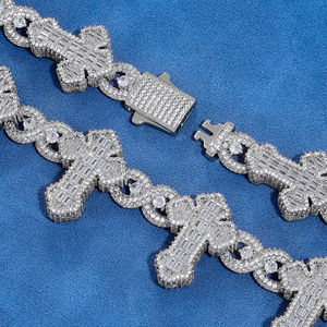 Mens 925 Silver Moissanite Cross Link Chain Iced Religious <b>Statement</b> <b>Necklace</b> Luxury Christian Jewellery For Men - Product Image 4