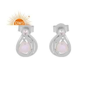 Pendiente de tuerca de piedras preciosas de piedra de Luna y circonita cúbica Natural de plata de ley superventas, joyería personalizada para mujer, regalo para ella - Product Image 2