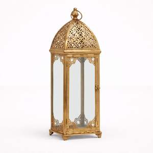 Classic Bronze Finish Metal <b>Lantern</b> with Intricate <b>Moroccan</b> Cut Design Durable Build Warm Candle Glow for Elegant Home Decor - Product Image 4