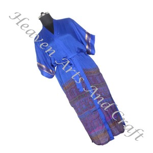 KL013 2024 Haute Qualité Vintage Sari Kimono Longue Robe Femmes Soie Longue Veste pour Dames Sari Kimono Long Bohème D'été Kimono - Product Image 5