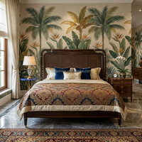 Ensemble de canapés en rotin foncé de style tropical colonial OE-FASHION, table basse en bois de burl, meubles de salon pour villa FF&E