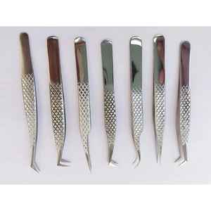 Pinces à épiler professionnelles pour extensions de cils en acier inoxydable argenté Diamond Grip, finition polie, outils incurvés pour extensions de cils - Product Image 6