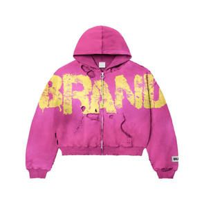 Sweat à capuche personnalisé 450 g/m² en coton lourd pour hommes, délavé à l'acide, brodé en détresse et déchiré, doublé de satin. - Product Image 4