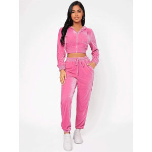 2025 New Custom Logo <b>Velvet</b> <b>Tracksuit</b> for <b>Women</b> Stylish 2-Piece Set Crop Tops and Sweatshirt Jogging Sweatsuit for Winter - Product Image 1