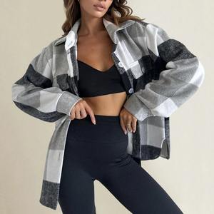 Nouveautés veste à carreaux en flanelle doublée de laine d'hiver pour femmes avec veste à boutons femmes chandails manteau veste de style moto - Product Image 5