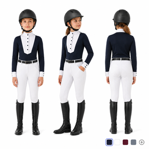 Chemise d'équitation à manches longues pour enfants, haut d'équitation pour garçons et filles, vêtements d'entraînement professionnels, bleu marine - Product Image 3