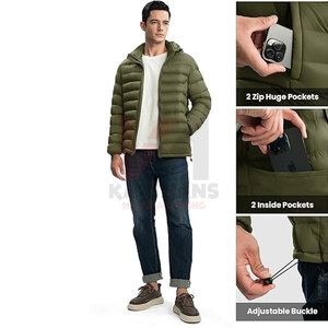 Chaqueta acolchada ligera con capucha para hombre Abrigo de invierno aislado resistente al agua con capucha desmontable 4 bolsillos OEM Logotipo personalizado Casual - Product Image 3