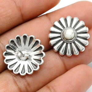 High Quality Wholesale Price 925 Sterling Silver Natural <b>White</b> Turquoise Gemstone Flower Shape Stud <b>Earrings</b> for Woman Girls - Product Image 2