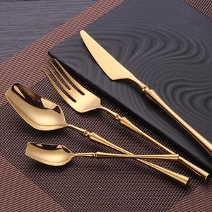 Wholesale <b>Gold</b> Plated Luxury Half Cylindrical Design Long Handle <b>Cutlery</b> Stainless Steel <b>Cutlery</b> Flatware Wedding <b>Set</b> - Product Image 6