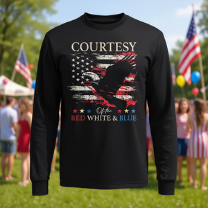 T-shirt vintage a maniche lunghe con bandiera statunitense 'In omaggio ai colori rosso, bianco e blu' Promozione del 4 luglio Comoda ed elegante - Product Image 3