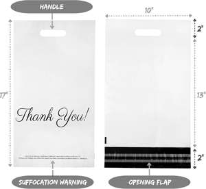 Bolsas de polietileno para envíos de agradecimiento 25x33cm con asa y cierre autoadhesivo, diseño impreso en blanco - Product Image 3