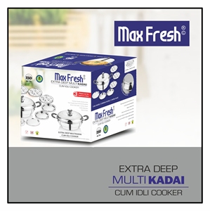 Maxfresh Extra Deep Multi Kadai, design moderne en acier inoxydable, compatible gaz et induction, avec couvercle à fond sandwich, utilisable avec 3 plaques - Product Image 6