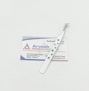 Pince à cils professionnelle en acier inoxydable de haute qualité de type L paillettes argentées pointe pointue options durables en gros - Product Image 6