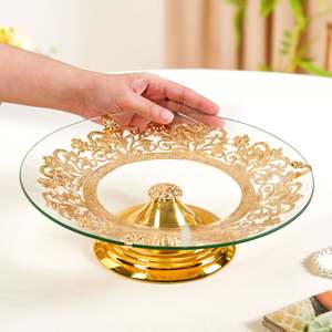 Socle décoratif de luxe élégant en fer et verre pour décoration de table ronde et accessoire - Product Image 2