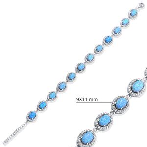 Venta al por mayor de ópalo azul de forma ovalada CZ piedra racimo pulsera hecha a mano turca 925 joyería de plata esterlina - Product Image 2