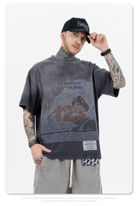 Pakistan fait sur mesure col rond tricoté hommes T-Shirts unisexe Vintage lettre impression surdimensionné coupe décontracté à manches courtes 220 grammes - Product Image 6