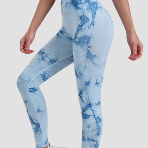 Leggings de yoga taille haute pour femmes, tie-dye, délavés à l'acide, extensibles, respirants, légers, tricotés, effet push-up, pour le fitness et les activités sportives, vente en gros - Product Image 1