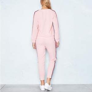 High Quality 2PCS Women's <b>Velour</b> Hooded <b>Sweatshirt</b> Pants Set Long Sleeve Stripe Design Plus Size Jogging Outfit-Wholesale Logo - Product Image 3