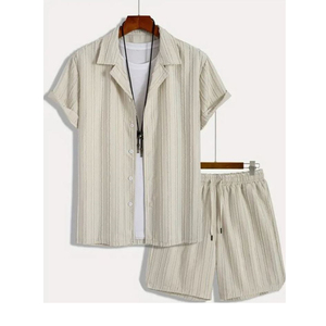 Ensemble décontracté deux pièces pour homme : chemise à revers à manches courtes et pantalon long en polaire respirant – Collection été - Product Image 4