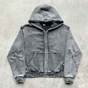 Sudadera con Capucha Extra Grande 100% Algodón, Lavada al Ácido, Bordada, con Cierre, para Hombre, Personalizada, Hombros Caídos, Corte Cuadrado, Gruesa, Ecológica, Otoño - Product Image 3