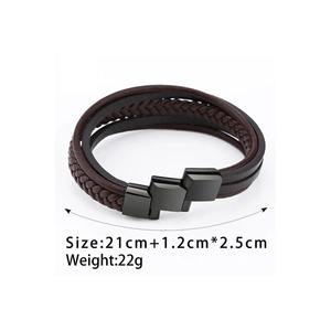 Bracciale da uomo a cinque strati in pelle marrone retrò con sistema di blocco a lunghezza regolabile - Product Image 4