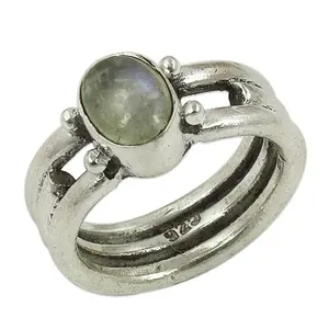 Anillo de Plata de Ley 925 con Piedra Lunar Estilo Boho para Mujer, Patrón Geométrico con Engaste Invisible, Chapado en Rodio, Joyería de Regalo - Product Image 3