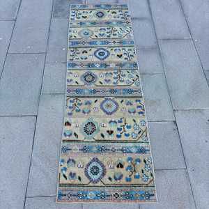 Alfombra Turca Vintage de 1.8x5.6 pies, Alfombra Azul Sólida - Product Image 1