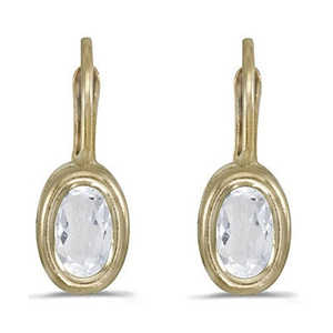 14k Yellow Gold Bezel-Set Oval White Topaz <b>Leverback</b> <b>Earrings</b> 1.14ct Fashionable Style - Product Image 2
