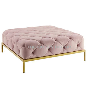 Tabouret de pouf de forme ronde en métal d'acier inoxydable le plus vendu jambes dorées avec le tissu gonflé pour le salon de chambre à coucher - Product Image 6