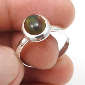 Luxury Hand <b>Crafted</b> Minimalist Design Natural Black Opal Sterling Silver Eternity Vermeil <b>Rings</b> Personalized Birthstone <b>Rings</b> - Product Image 1