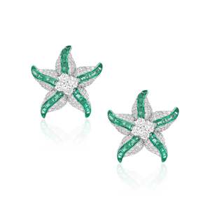 ต่างหูเพชรทรงเอเมอรัลด์คัทลายดาว ประดับทองคำ 18k สไตล์วินเทจ - Product Image 1