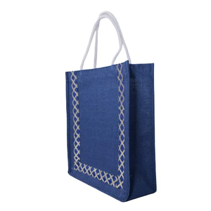 กระเป๋าชายหาดทรงถุงผ้าปอกระเจาลายเรขาคณิตออกแบบให้มีซิปรีไซเคิลและที่จับเชือกสำหรับอาหาร - Product Image 2