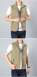 เสื้อกั๊กผ้าใบระบายอากาศมีซิปสำหรับผู้ชายกลางแจ้งเสื้อกั๊กผ้าแคนวาสไซส์พิเศษเป็นมิตรกับสิ่งแวดล้อมเสื้อผ้าแนวสตรีทแห้งเร็วดีไซน์ตามสั่ง - Product Image 3