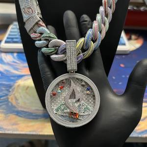 Pendentif en moissanite serti en 3D de style rappeur glacé, chaîne cubaine plaquée or rose 14 carats, charme hip-hop, dessin animé, pour homme, certifié IGI - Product Image 3