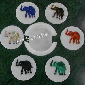 Handmade Marble Coaster Set White Tea Drinkmats 4.5 Inches Stone Inlay <b>Wine</b> <b>Glass</b> <b>Holder</b> - Product Image 3