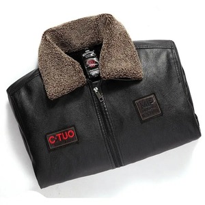 Blouson aviateur en cuir véritable pour hommes, doublure polaire, imperméable, coupe-vent, vêtements d'extérieur vintage pour moto - Product Image 4