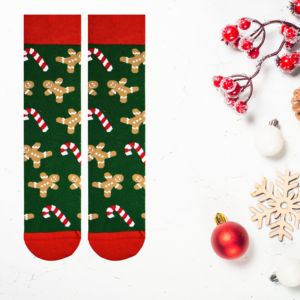 Calcetines Largos Unisex de Navidad hasta el Tobillo con Estampado Transpirable de Caña de Azúcar y Galletas, Talla Única, Calcetines Tejidos hasta la Rodilla para Niñas - Product Image 1