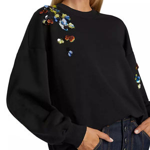 เสื้อสเวตเชิ้ตผู้หญิงทรงหลวมสไตล์ลำลองสำหรับฤดูหนาว พิมพ์ลายตามสั่ง OEM ผ้าฝ้ายฟลีซระบายอากาศ ไหล่ตก - Product Image 3