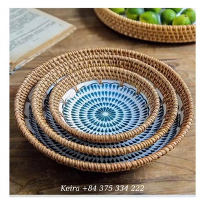 Plateau en rotin nacre, rotin tissé à la main avec incrustation de coquillages, plateau décoratif pour servir et styliser, Vietnam - Product Image 5