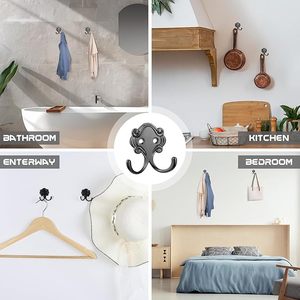 <b>Wall</b> Coat <b>Hooks</b> Heavy Duty Black Metal <b>Hooks</b> <b>Wall</b> Mounted With Screws Double Robe Coats <b>Hook</b> for Hanging Coat Towel <b>Key</b> & Bags - Product Image 1