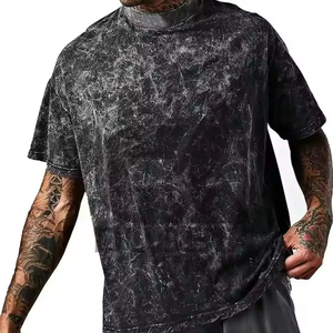 new Customized 2025 Wholesale Customized Cotton <b>Acid</b> Washed T Shirts Vintage Stone <b>drop</b> shoulder <b>Acid</b> Washed T Shirts For Men - Product Image 2