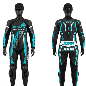 Premium Cowhide Leather 1200 GSM Downhill Longboarding Suit Black <b>Blue</b> Orange Panel Design Custom Logo - Product Image 4