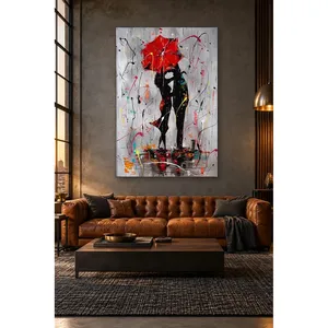 Impression sur toile : Couple Fida s'embrassant sous un parapluie rouge - Product Image 5