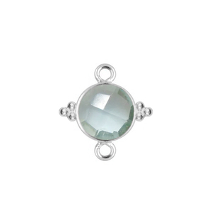 Plata de Ley 925, aguamarina redonda, facetada piedra preciosa, bisel elegante, dos bucles, collar DIY, pulsera, conector para hacer joyas - Product Image 1